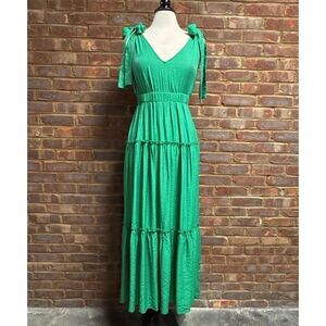 Fanco Women’s Green Sleeveless V Neck Tiered Maxi Dress Sz Medium